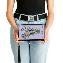 Women's PU Zip Around Wallet Rectangle - WILD FLOWER Floral Bouquet Lavender