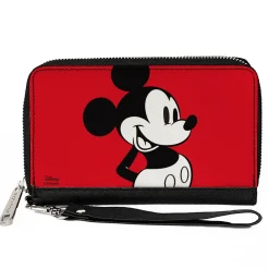 Women's PU Zip Around Wallet Rectangle - Mickey Mouse Classic Pose CLOSE-UP Red Black White