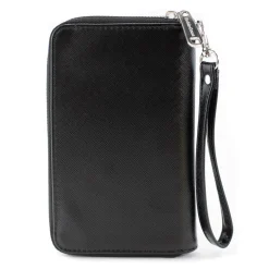 Women's PU Zip Around Wallet Rectangle - Superman Shield CLOSE-UP Weathered Grays Black Pink