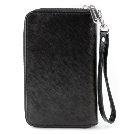 Women's PU Zip Around Wallet Rectangle - Superman Shield CLOSE-UP Weathered Grays Black Pink