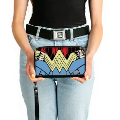 Women's PU Zip Around Wallet Rectangle - Wonder Woman 1984 WW Belt Logo CLOSE-UP