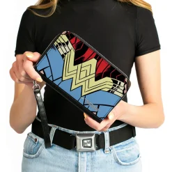 Women's PU Zip Around Wallet Rectangle - Wonder Woman 1984 WW Belt Logo CLOSE-UP