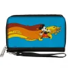 Women's PU Zip Around Wallet Rectangle - Mickey Mouse and Pluto Action Wave Pose Blue Red Orange Yellow