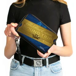 Women's PU Zip Around Wallet Rectangle - THE POLAR EXPRESS ROUND TRIP Train Ticket Blues Golds