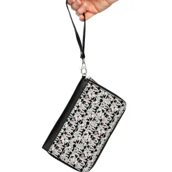 Women's PU Zip Around Wallet Rectangle - Mickey Mouse Expression Blocks White Black Red