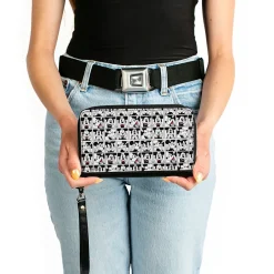 Women's PU Zip Around Wallet Rectangle - Mickey Mouse Expression Blocks White Black Red