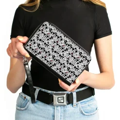Women's PU Zip Around Wallet Rectangle - Mickey Mouse Expression Blocks White Black Red