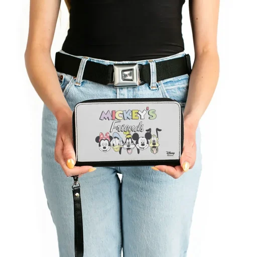 Women's PU Zip Around Wallet Rectangle - MICKEY'S FRIENDS The Fab Five Faces Gray