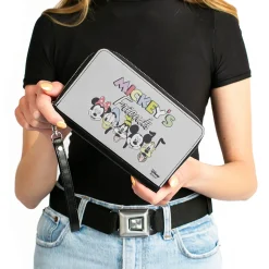 Women's PU Zip Around Wallet Rectangle - MICKEY'S FRIENDS The Fab Five Faces Gray