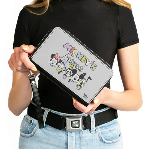 Women's PU Zip Around Wallet Rectangle - MICKEY'S FRIENDS The Fab Five Faces Gray