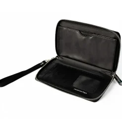 Women's PU Zip Around Wallet Rectangle - Superman Shield Americana Stripes Gray Black Pinks Yellow
