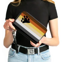 Women's PU Zip Around Wallet Rectangle - Flag Bear Pride2 Black Brown Orange Yellow Tan White Gray Black
