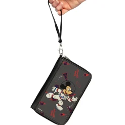 Women's PU Zip Around Wallet Rectangle - Astronaut Mickey in Space Pose Gray Red Blue