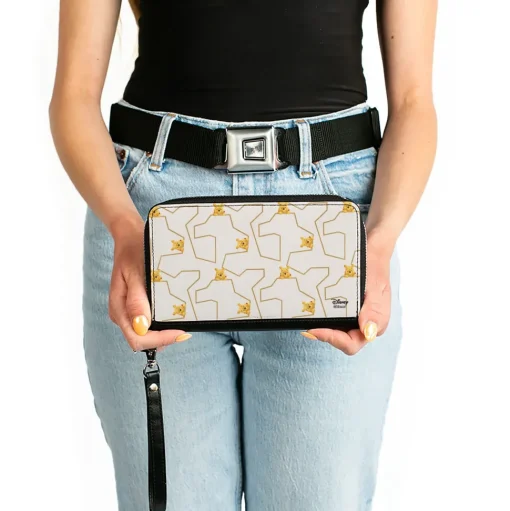 Women's PU Zip Around Wallet Rectangle - Winnie the Pooh Poses White Gold