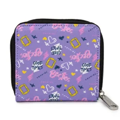 Women's Zip Around Wallet Square - Friends Icons and Quotes Collage Lavender Multi Color