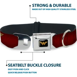 Wonder Woman 2017 Icon Full Color Black/Gold Seatbelt Buckle Collar - Wonder Woman 2017 Icon Reds/Golds