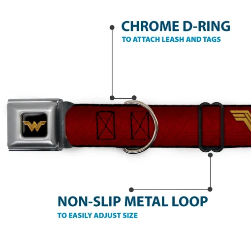 Wonder Woman 2017 Icon Full Color Black/Gold Seatbelt Buckle Collar - Wonder Woman 2017 Icon Reds/Golds