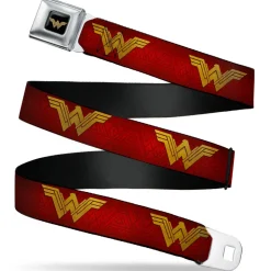 Wonder Woman 2017 Icon Full Color Black/Gold Seatbelt Belt - Wonder Woman 2017 Icon Reds/Golds Webbing