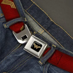 Wonder Woman 2017 Icon Full Color Black/Gold Seatbelt Belt - Wonder Woman 2017 Icon Reds/Golds Webbing
