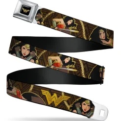 Wonder Woman 2017 Icon Full Color Black/Gold Seatbelt Belt - Wonder Woman 2017 Icon/3-Poses/Lasso of Truth Black/Brown/Golds Webbing