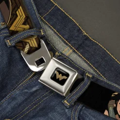 Wonder Woman 2017 Icon Full Color Black/Gold Seatbelt Belt - Wonder Woman 2017 Icon/3-Poses/Lasso of Truth Black/Brown/Golds Webbing