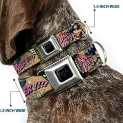 Wonder Woman Black/Silver Seatbelt Buckle Collar - Wonder Woman Strength & Power
