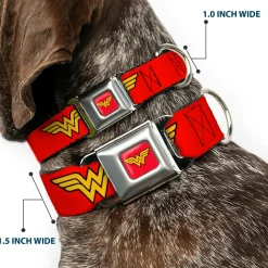 Wonder Woman Logo Full Color Red Seatbelt Buckle Collar - Wonder Woman Logo Red