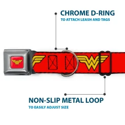 Wonder Woman Logo Full Color Red Seatbelt Buckle Collar - Wonder Woman Logo Red