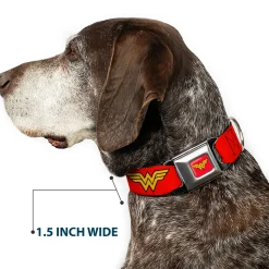 Wonder Woman Logo Full Color Red Seatbelt Buckle Collar - Wonder Woman Logo Red