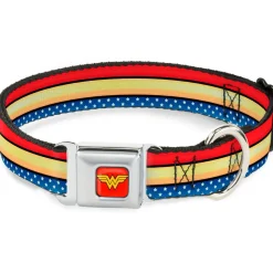Wonder Woman Logo Full Color Red Seatbelt Buckle Collar - Wonder Woman Stripe/Stars Red/Gold/Blue/White