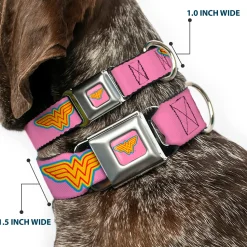 Wonder Woman Logo Pink/Blue/Yellow/Pink Seatbelt Buckle Collar - Wonder Woman Logo Pink/Blue/Yellow/Pink