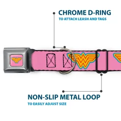 Wonder Woman Logo Pink/Blue/Yellow/Pink Seatbelt Buckle Collar - Wonder Woman Logo Pink/Blue/Yellow/Pink
