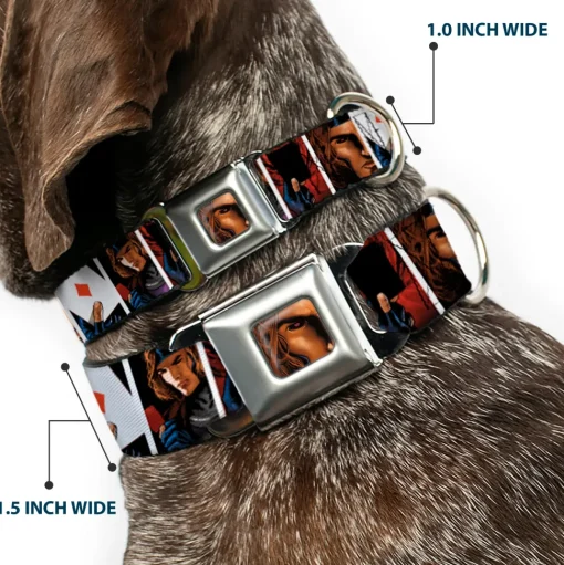 X-Men Gambit Face Close-Up Full Color Seatbelt Buckle Collar - X-Men Gambit Cards 4-Pose Blocks