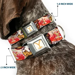 Yellowstone Y Logo Full Color White/Yellow Seatbelt Buckle Collar - Yellowstone Patches Stacked Browns/Reds/Yellows