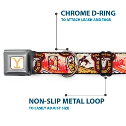 Yellowstone Y Logo Full Color White/Yellow Seatbelt Buckle Collar - Yellowstone Patches Stacked Browns/Reds/Yellows