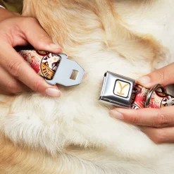 Yellowstone Y Logo Full Color White/Yellow Seatbelt Buckle Collar - Yellowstone Patches Stacked Browns/Reds/Yellows