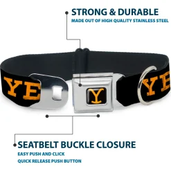 Yellowstone Y Logo Full Color Black/Orange Seatbelt Buckle Collar - YELLOWSTONE Text and Y Logo Weathered Black/Orange