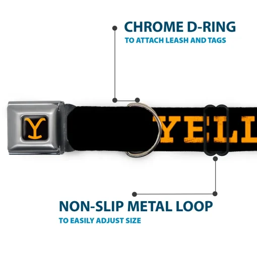 Yellowstone Y Logo Full Color Black/Orange Seatbelt Buckle Collar - YELLOWSTONE Text and Y Logo Weathered Black/Orange