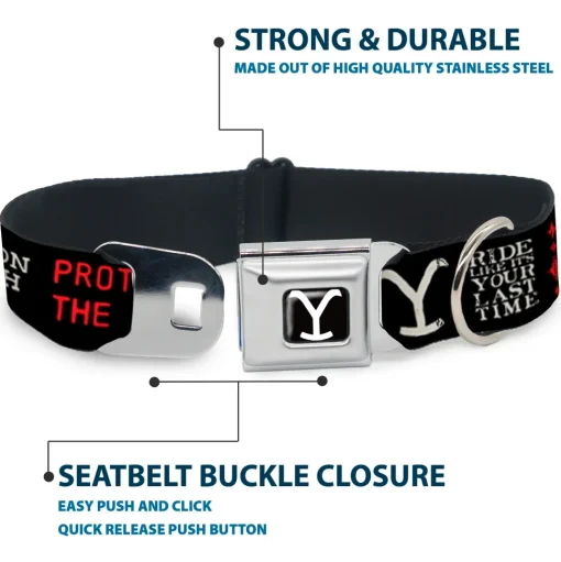 Yellowstone Y Logo Full Color Black/White Seatbelt Buckle Collar - YELLOWSTONE Dutton Ranch 1886 Icons Black/White/Red
