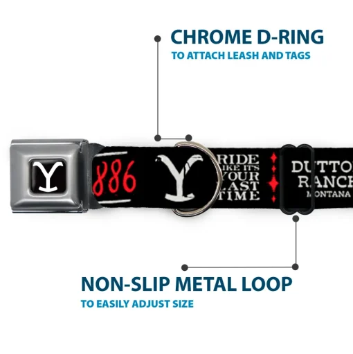 Yellowstone Y Logo Full Color Black/White Seatbelt Buckle Collar - YELLOWSTONE Dutton Ranch 1886 Icons Black/White/Red