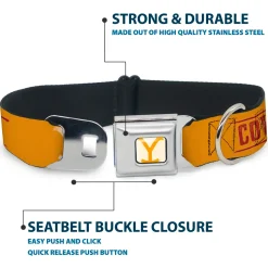 Yellowstone Y Logo Weathered Full Color White/Yellow Seatbelt Buckle Collar - Yellowstone Y Logo COWBOY UP Text Yellow/Red/White