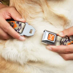 Yellowstone Y Logo Weathered Full Color Orange/Beige Seatbelt Buckle Collar - Yellowstone Y Logo Native American Tribal Tans/Blue/Orange